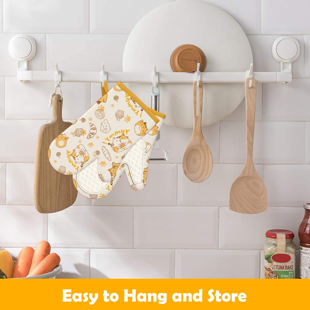 Guanti Forno In Silicone E Cotone - Resistente Al Calore, Con Gancio, 2 Pezzi Gialli - Foto 5