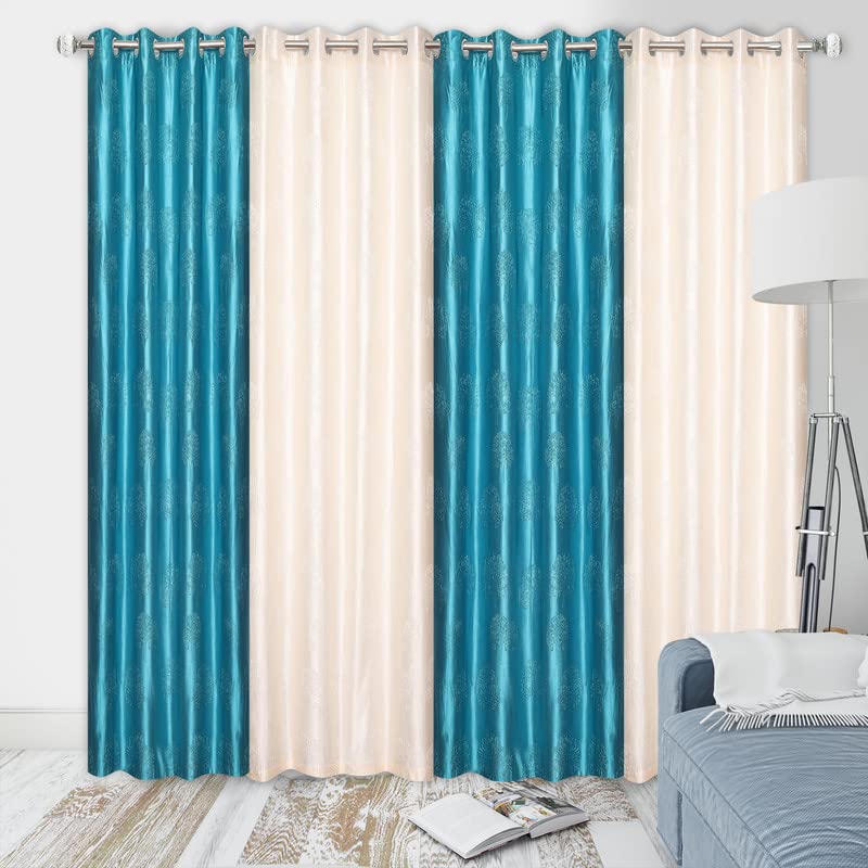 NESTPRIME Soft Polyester Tree Punch Combo of Cream and Aqua Curtains for Door Set of 4||4x8 Feet (B09TZXDVGQ) Amazon Price History, Amazon Price Tracker