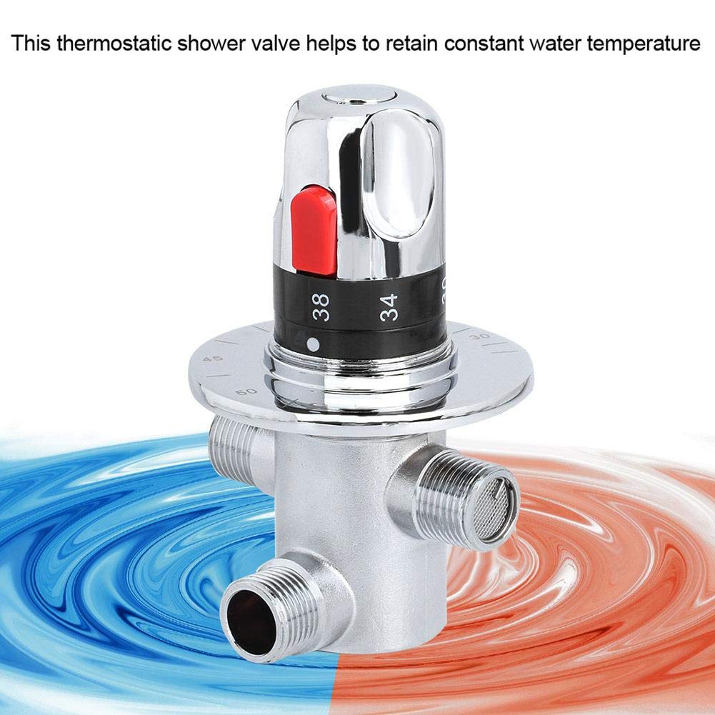 Valvola termostatica 1 pz, ottone massiccio filettatura G1 / 2 valvola rubinetto di controllo temperatura miscelazione acqua calda/fredda, 38 pulsante di protezione di sicurezza, per scaldabagno