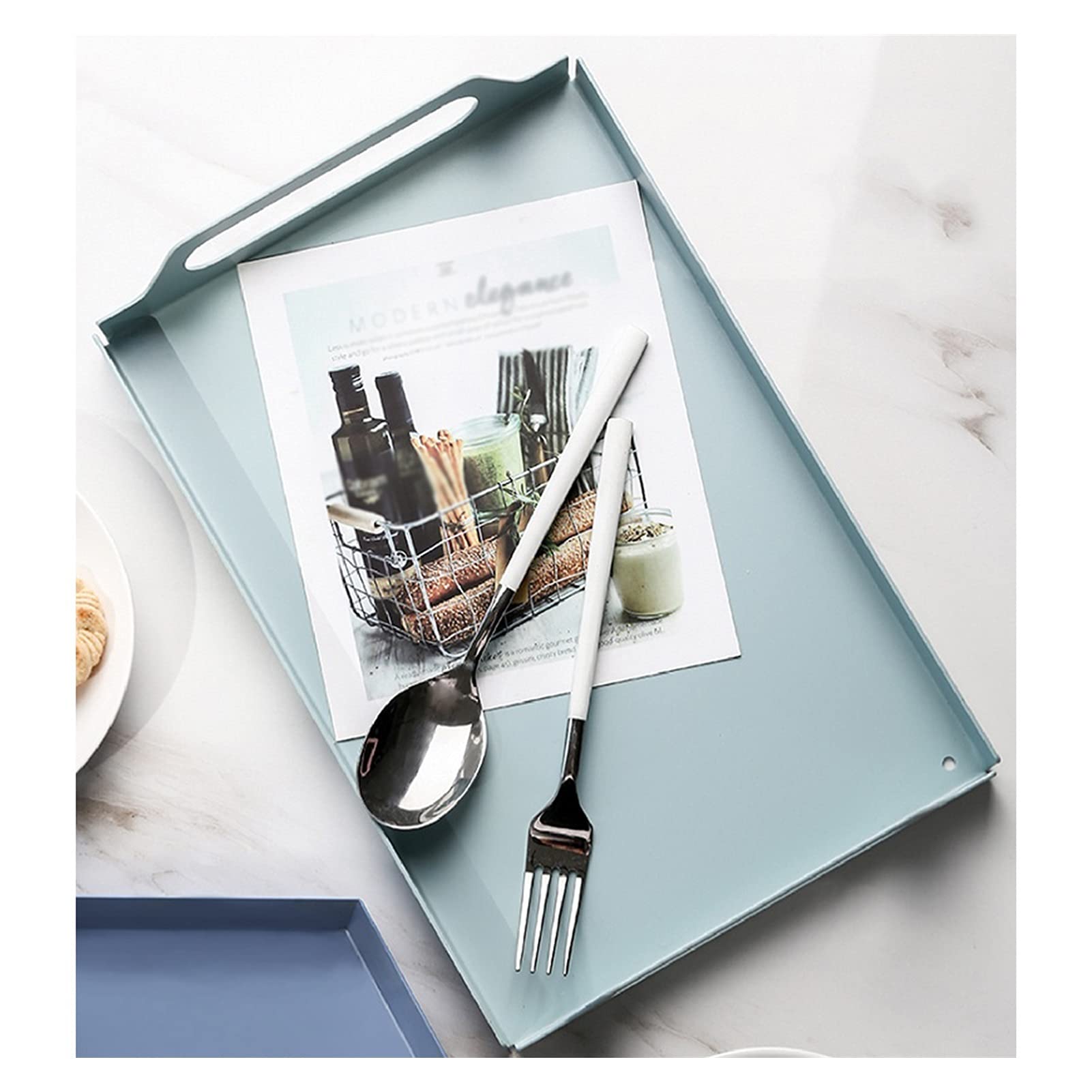 Bandeja Bandeja de servir con mango Butler Bandeja de desayuno 2 PCS Plato de fiesta Decorativo Bandeja de té grande para bandejas de cena de sofá para cocina sala de estar Bandeja Antideslizante