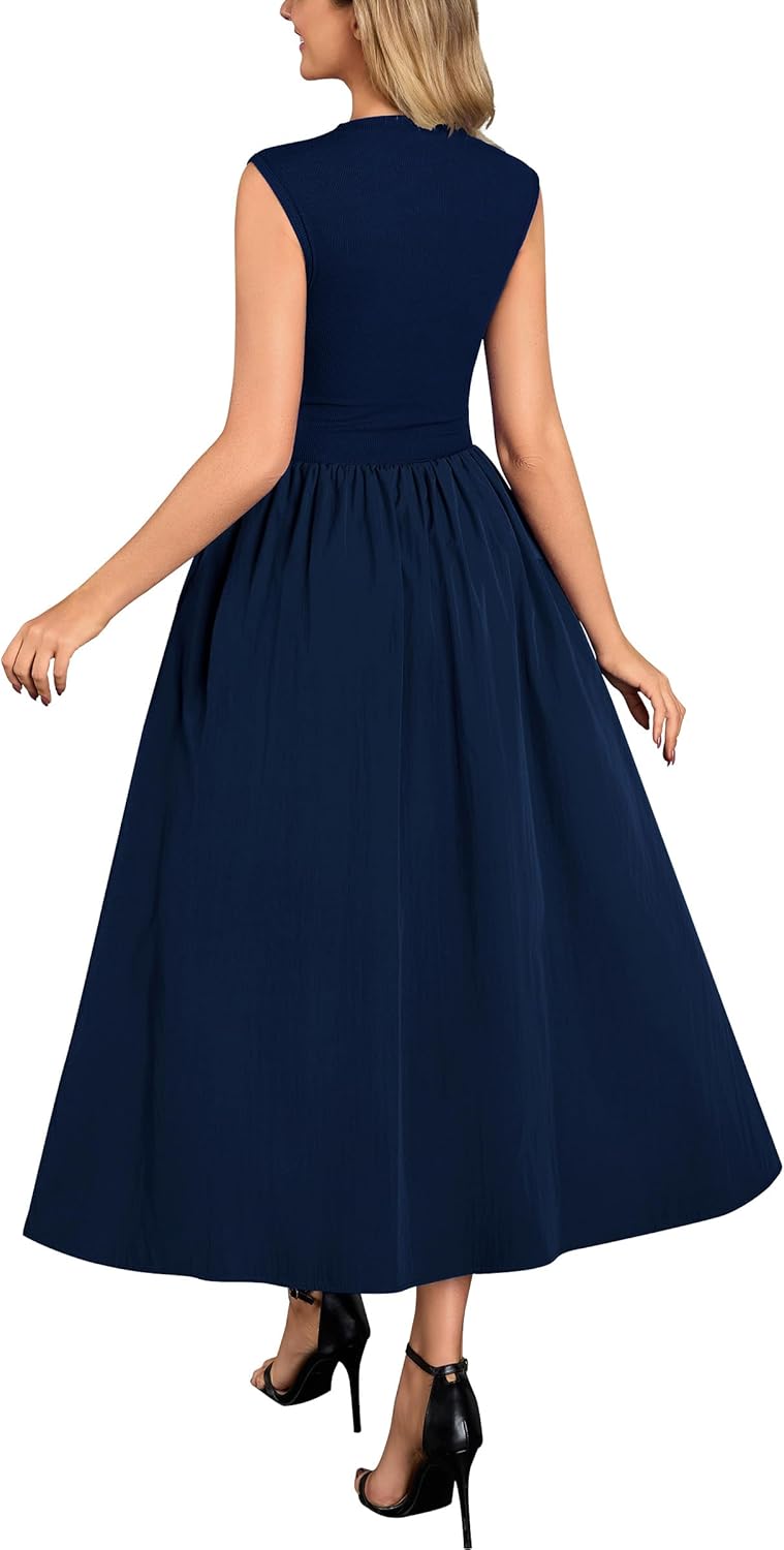 Miusol Women's Retro Half Collar Sleeveless with Pocket Casual Swing Dress - Image 2