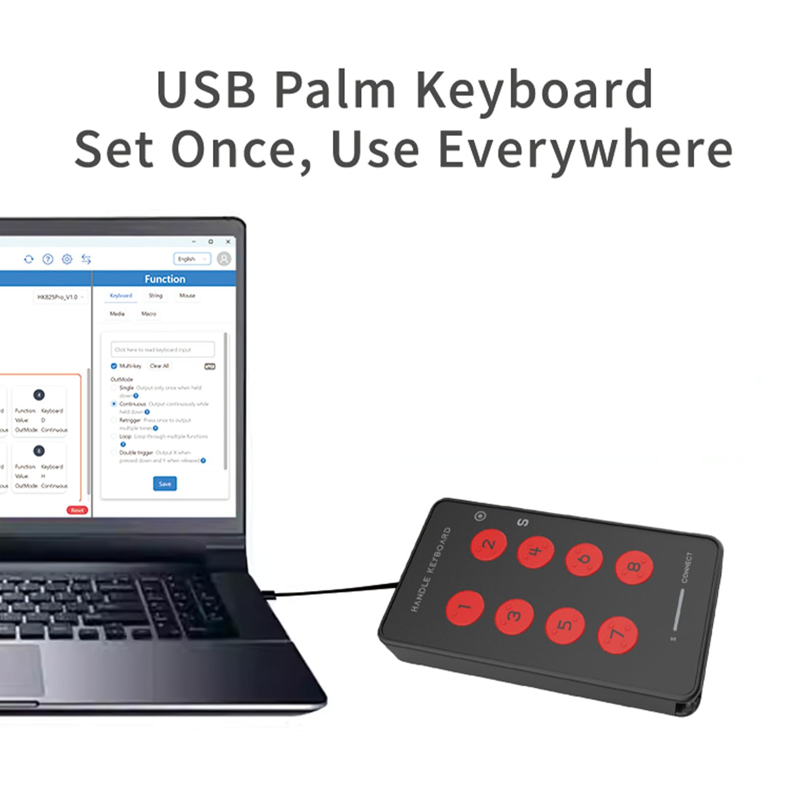 Tastiera palmare USB personalizzata, tastierino programmabile multifunzione, tastiera di registrazione Bluetooth portatile con 8 tasti, funzione copia e incolla per Android.