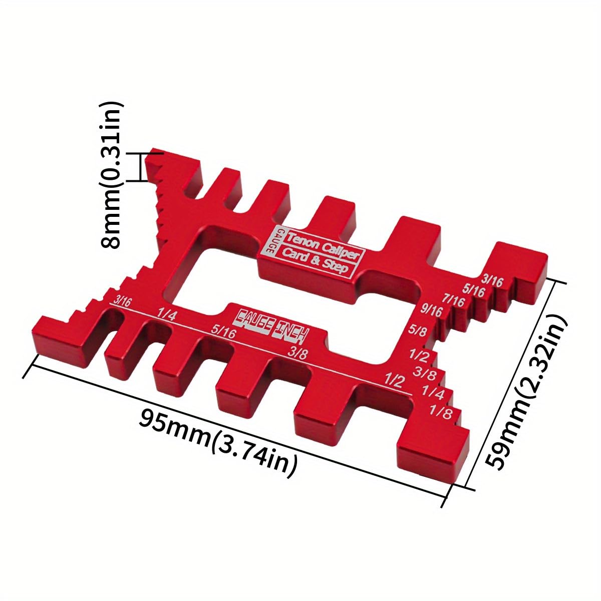 High Precision Metric & Inch Tenon Caliper Card Gauge, Aluminum Dovetail Jig for Measuring Height Carpentry Router Saw Measuring Ruler Table Machine Tool (Red)