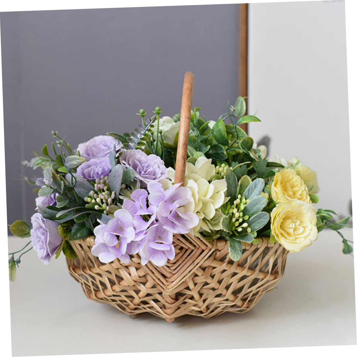 Handgewebte Rattan Körbe Tragbar und Vielseitig 2 Stück in Khaki für Blumen und Kleinteile als Hochzeitsdekoration oder Festbankett Accessoire