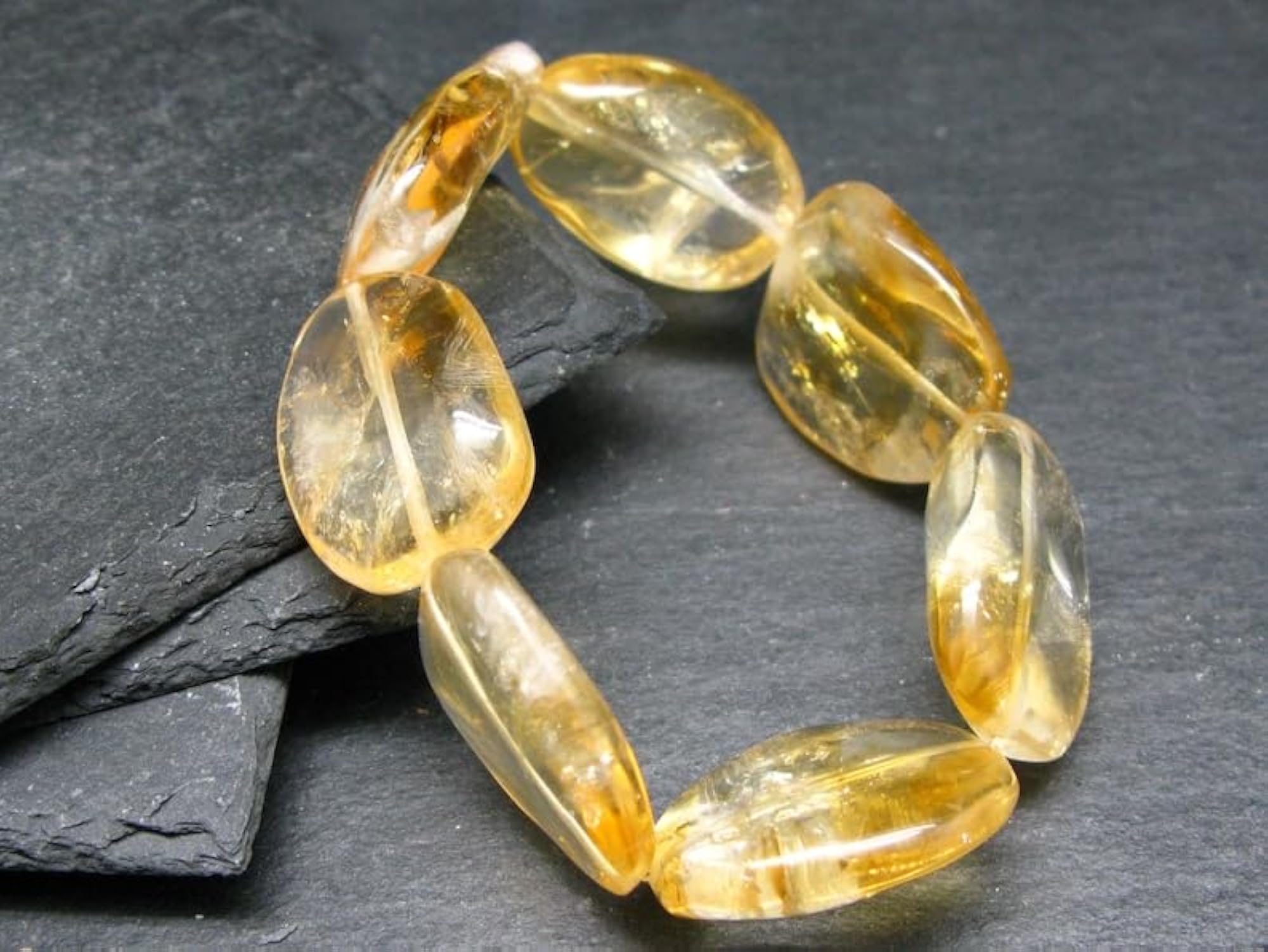 Natural Citrine 20-24mm Tumble Beads Stretchable Bracelet, Unisex Healing Gift