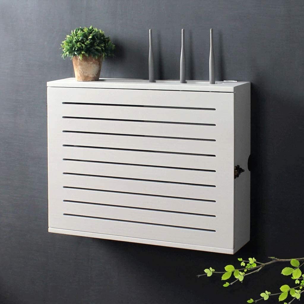 Weißes Wandregal für drahtlose Router, schwimmende WLAN-Router-Box mit Steckdosenschutz, Kabelmanagement (Innendurchmesser: 34 cm)