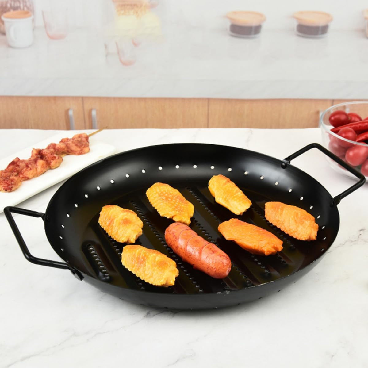 Non-stick Barbecue Tray Grill Pan with Handles, Stainless Steel Portable Meat Roast Pan for Outdoor Cooking and Home Bbq