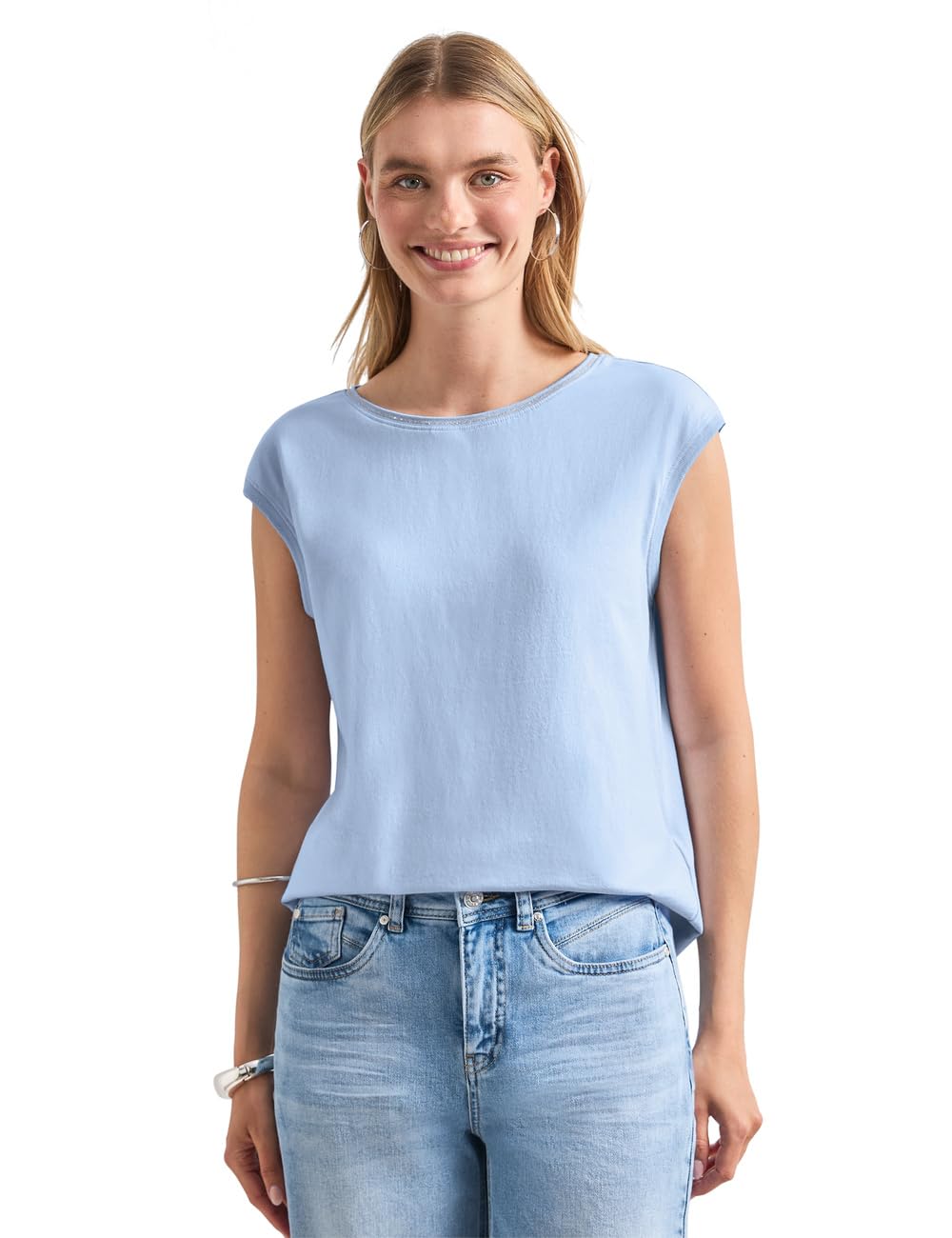 Street One Shirt with Crew Neck and Ribbed Details Cashmere Blue 38