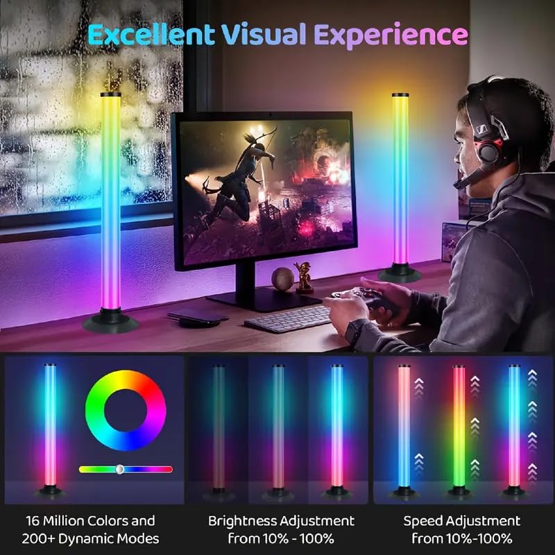 Image of XERGY 270 RGBIC Ambient Table Lamp,15 LEDs, App + IR Remote + Button Control, Dynamic Music Sync Mode with inbuilt Mic, Timer, Mood Light for TV, Bedroom, Gaming, Office (USB Powered, 5W) Pack of 2