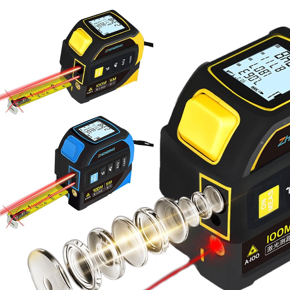 Mètre ruban 4 en 1 avec réticule de niveau, écran LCD rétroéclairé, haute précision ± 2 mm, rechargeable, pour bricolage et construction, mesure 40/60/80/100 m