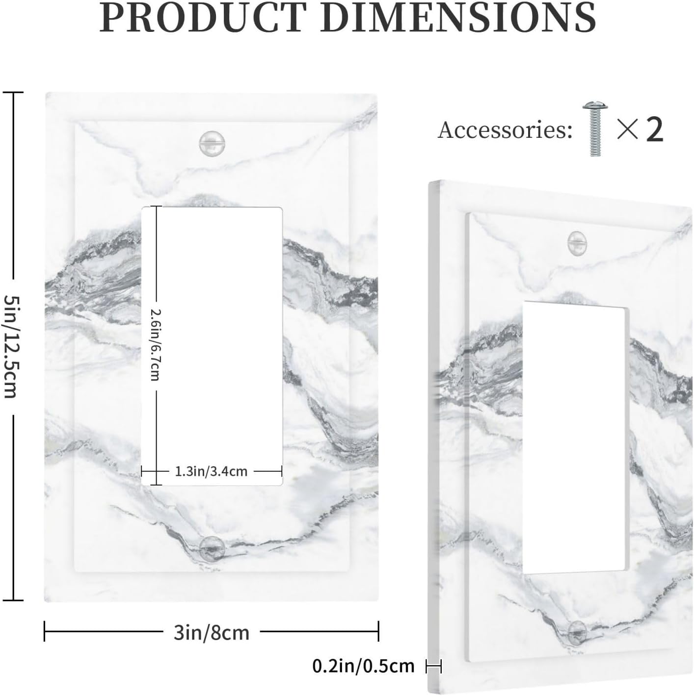 Decorative Outlet Covers White Gray Marble Pattern 1 Gang Single Rocker Light Switch Cover Plate GFCI Wall Plates Electrical Switch Plate Cover for living Room Home Decor