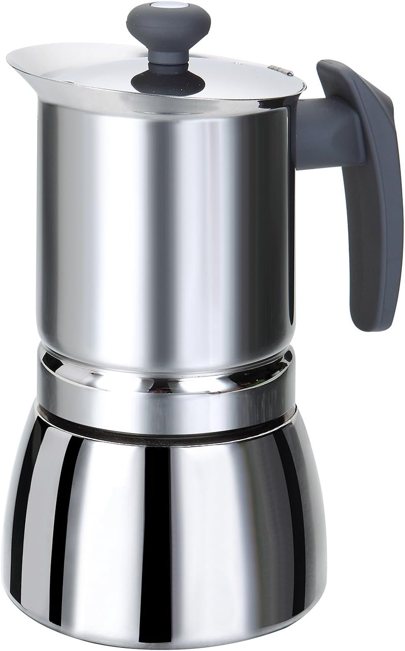ROSSETTO Moka Express Espresso Maker Stainless Steel- Grey Handle 10 cups