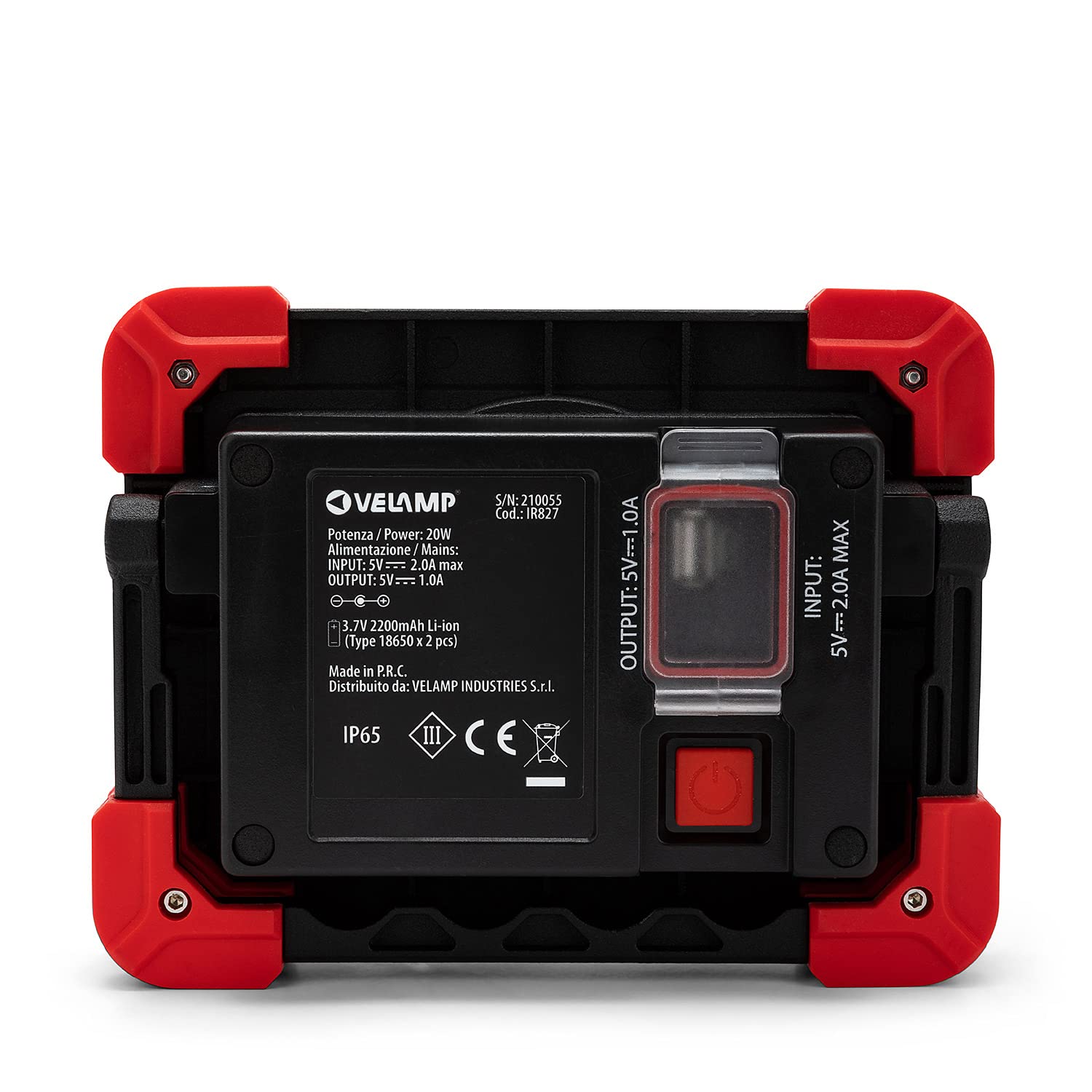 Velamp Sauron Proiettore Ricaricabile LED 20W, con Powerbank e Supporto orientabile. per lavori, Garage, Trekking, Campeggio, Caccia. 20 W, Rosso