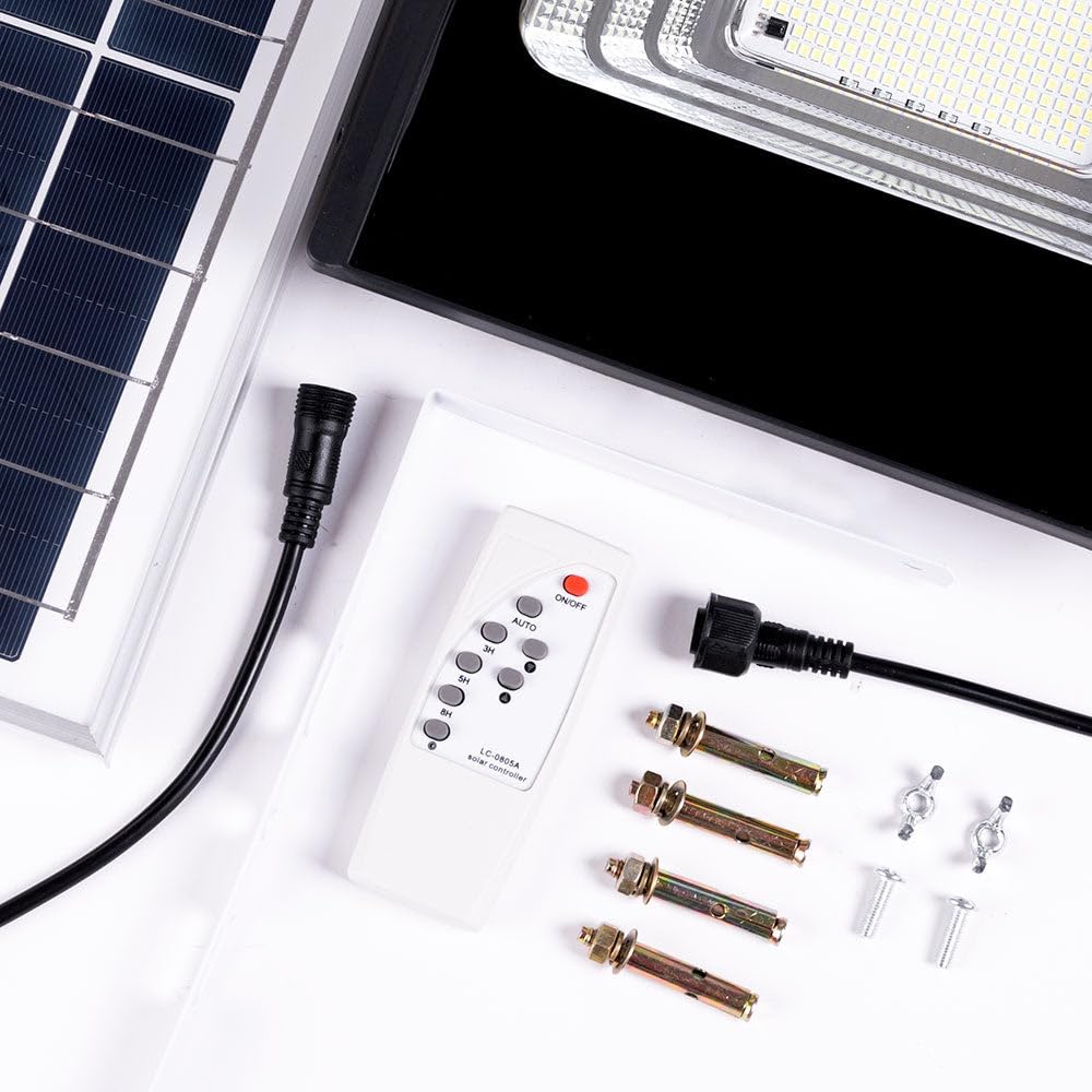 Proyector LED Solar 100W 4000K Panel: 6V/12W Batería: 3,2V/8000MaH Control Remoto [HO-SOLARFL-100W-01-W] | Greenice