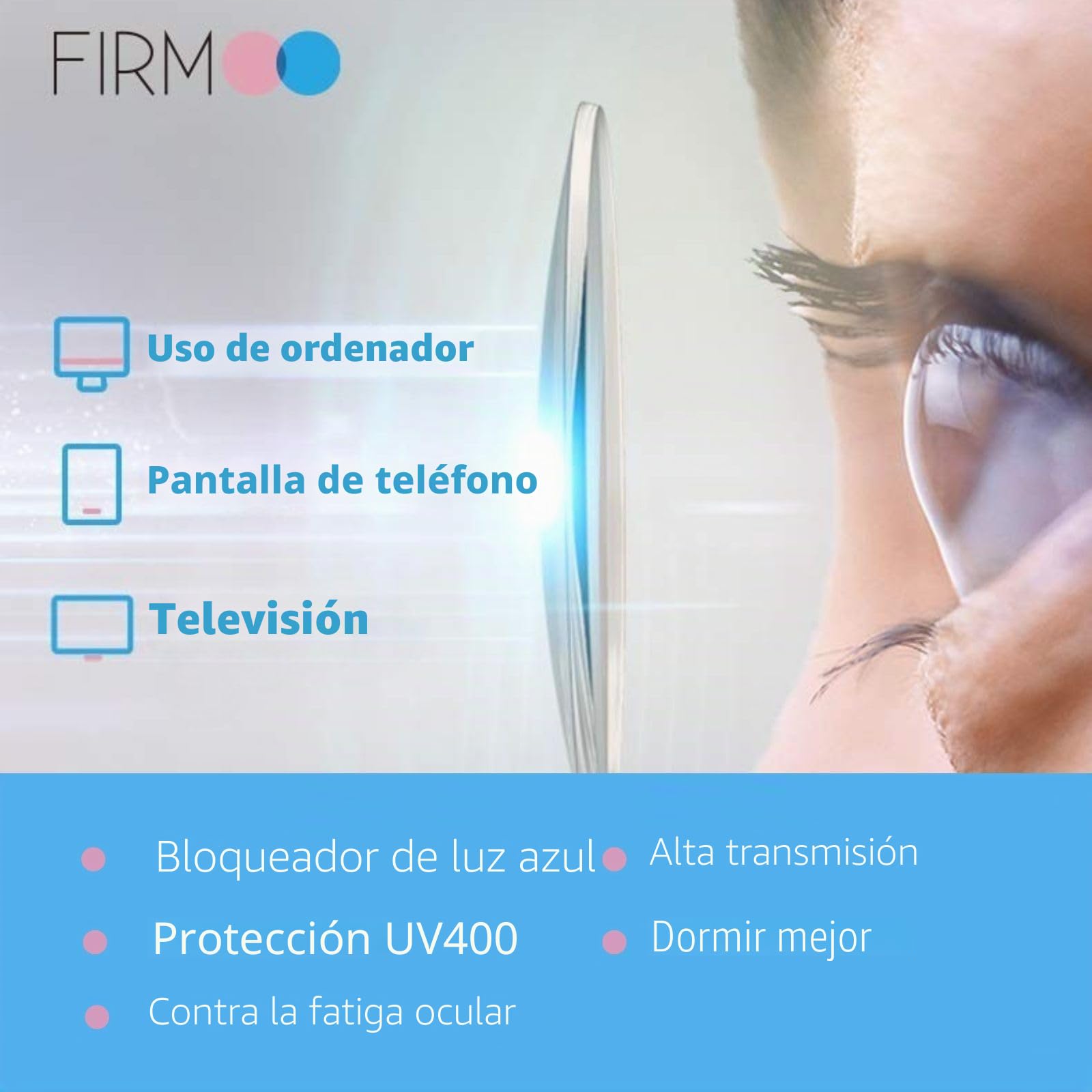Firmoo Gafas Luz Azul para Mujer Hombre, Gafas Filtro Antifatiga Anti-luz Azul y contra UV400 Ordenador de Gafas Montura TR90 para Protección los Ojos