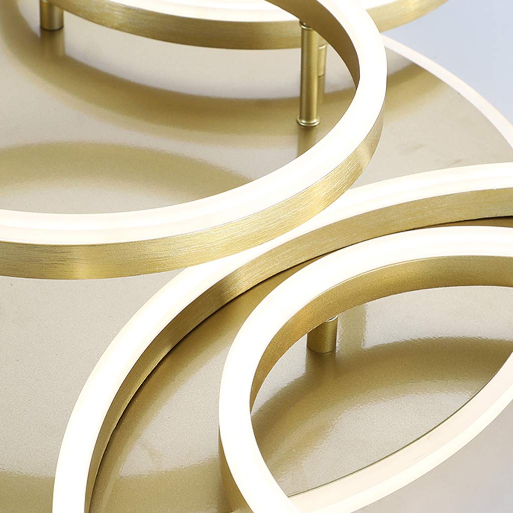 LED Plafoniera Lampada Soggiorno Luci Metallo Dimmerabile Con Telecomando Lampada Soffitto Anello Lampada Sospensione Acrilico Camera Letto Sala Studio Camera Dei Bambini Lampadario,D'oro,3 Ringe