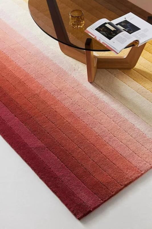 Multicolor Gradient Stripe Area Rug 9x12 ft | Hand Tufted Modern Abstract Color Block Carpet
