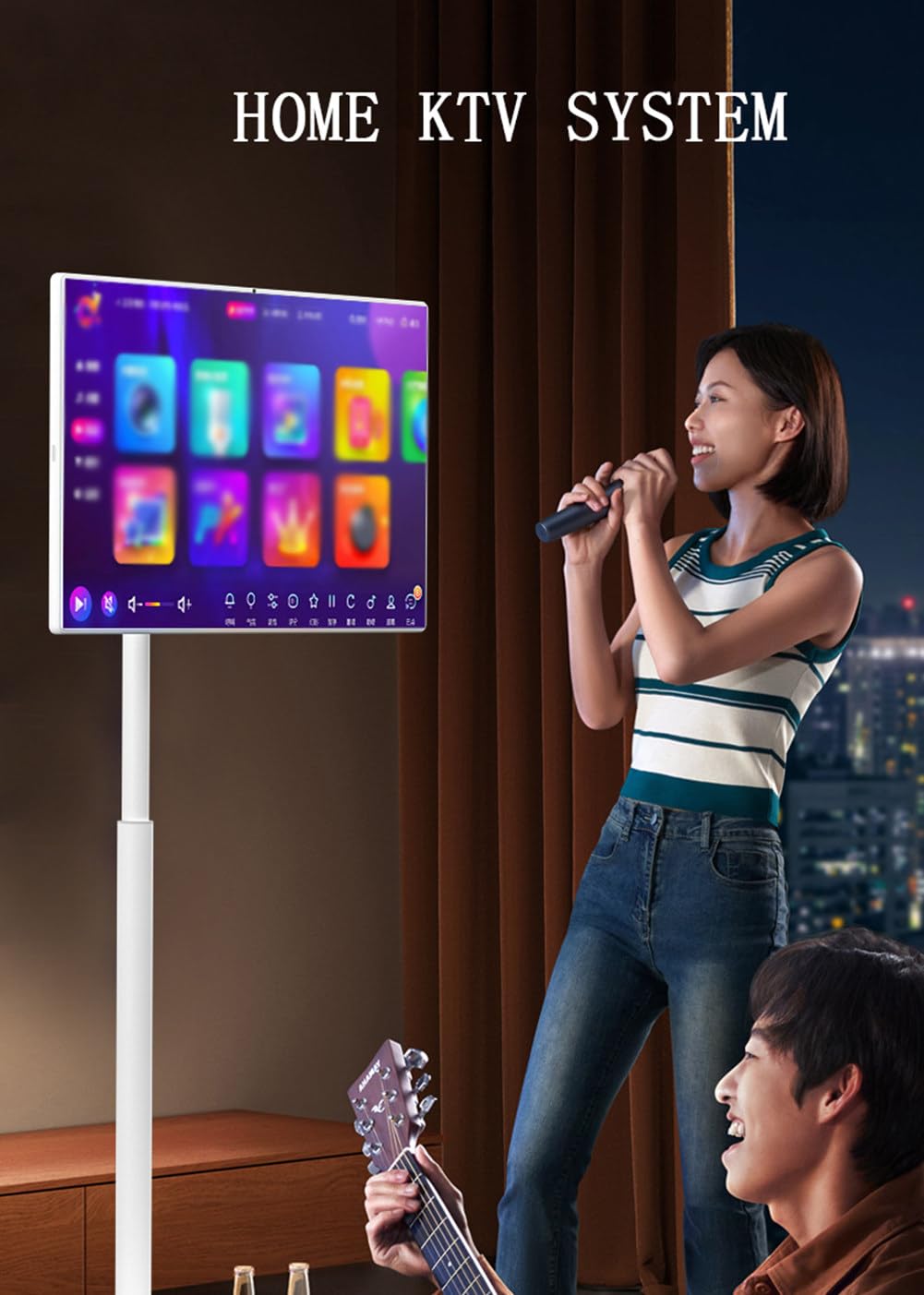 Téléviseur portable rechargeable avec support rotatif et projection sans fil, idéal pour la maison, le bureau, l'école et l'extérieur