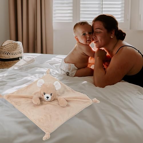 Miniatura 7 de KINREX Manta de seguridad de oso de peluche para bebés, toalla calmante de felpa suave, juguete de edredón unisex para bebé, compañero de sueño