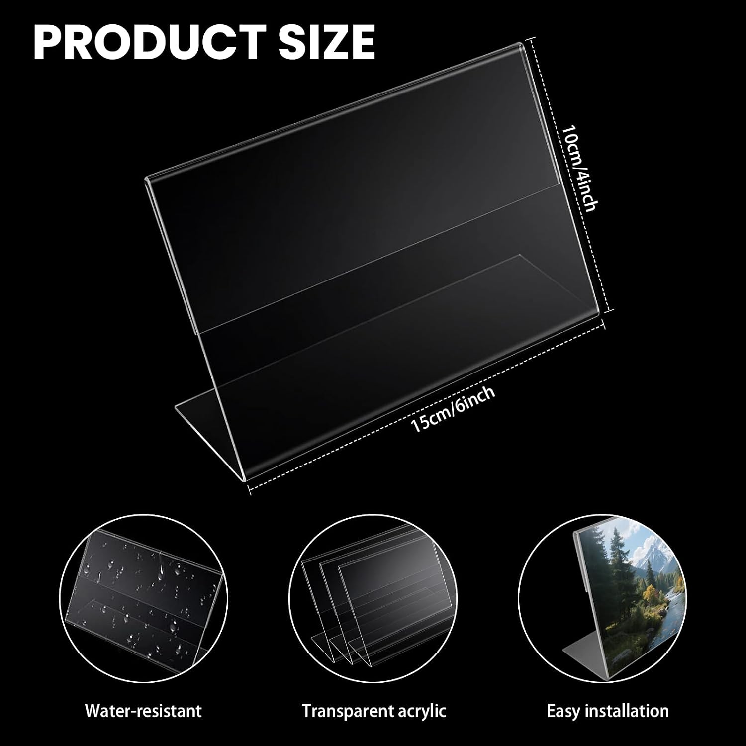 54 Pcs Acrylic Picture Frames Bulk 4 x 6 Inch Clear Plastic Sign Holder Horizontal L Shape Photo Frame Acrylic Back Flyer Slanted Stand for Home Office Desktop Display
