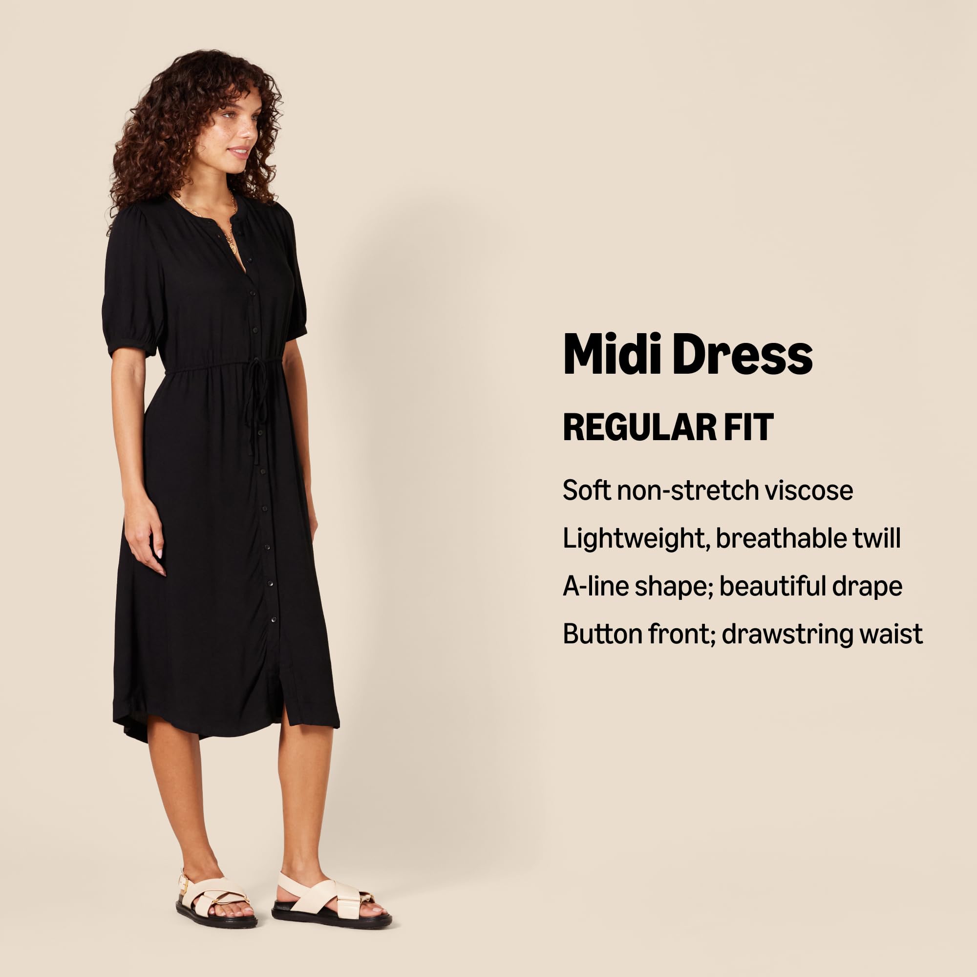 Amazon Essentials Women's Fit and Flare Half-Sleeve Waisted Midi A-Line Dress with Pockets - Image 2