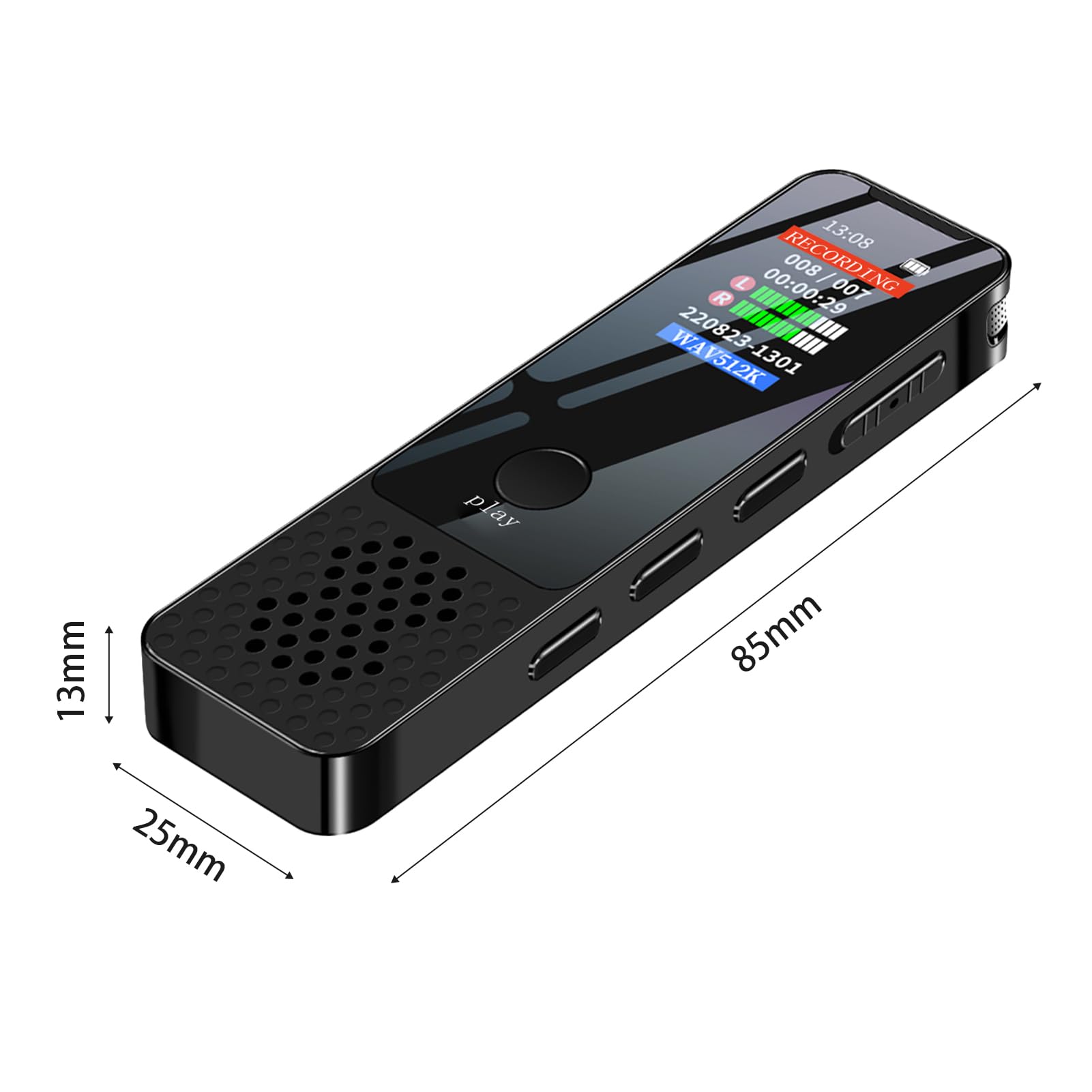 Registratore vocale digitale modello 914 con memoria interna da 64 GB - Acquisizione audio da 1536 kbps e schermo TFT - Registrazione ad attivazione vocale e riproduzione MP3 -