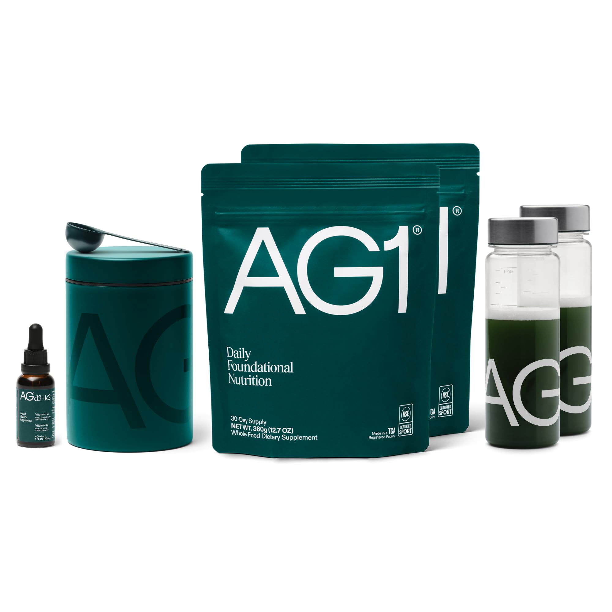 AG1 Greens Powder Supplement | Improve Gut Health | Multivitamin, Probiotic, Gluten Free, Vegan and Keto Friendly | 75 Vitamins (Athletic Greens) - Family Value Kit, Classic Formula