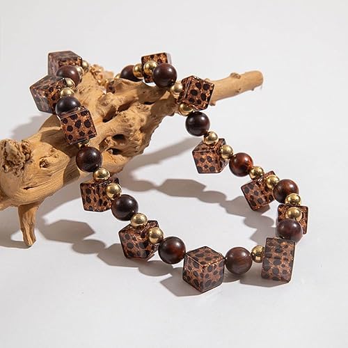 Miniatura 5 de Leopard Print Amber Acrylic Heart Choker Necklace for Women, Vintage Punk Chunky Resin Pearl Beaded Strand Adjustable Lightweight Trendy Fashion