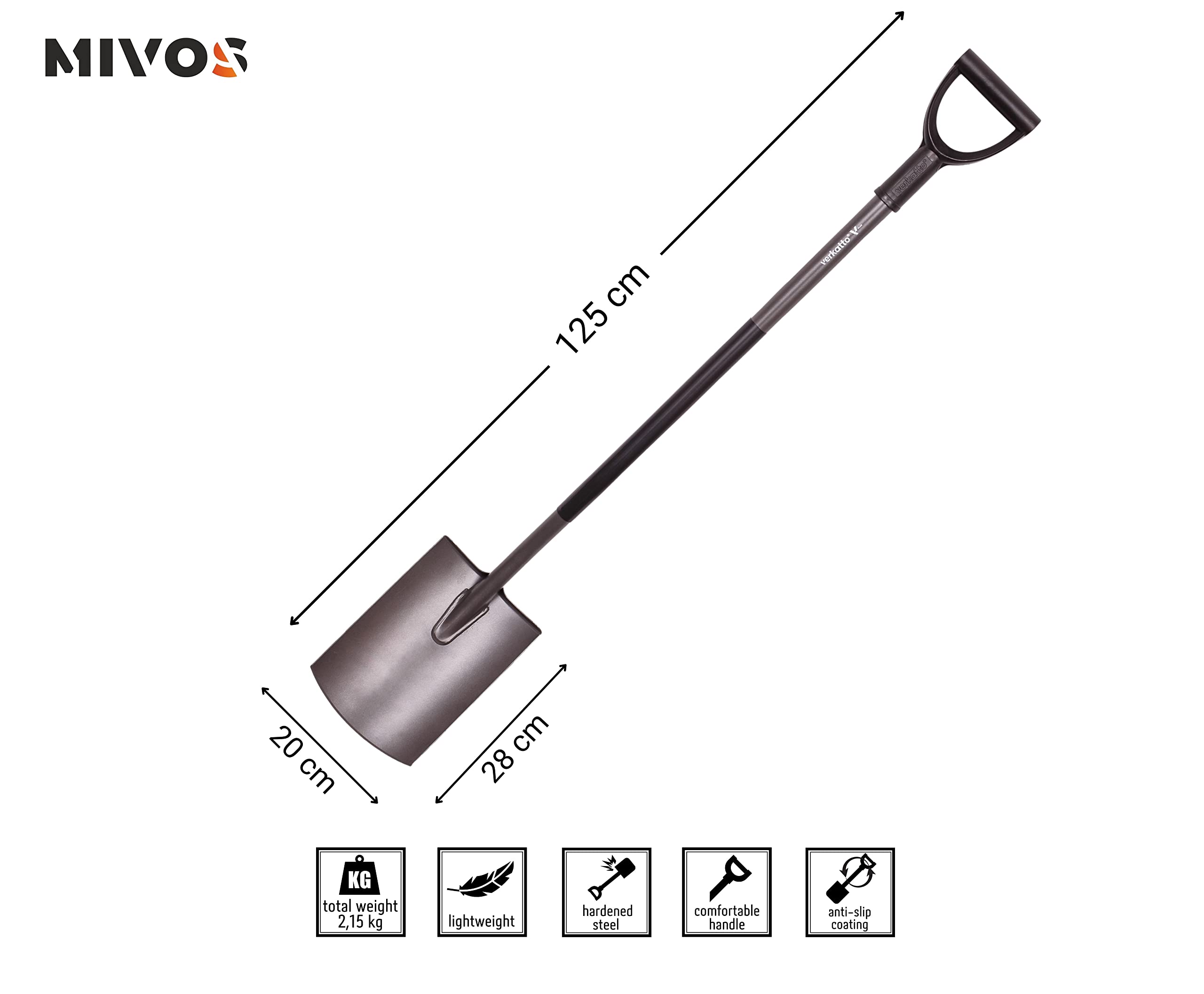 Vanga Professionale Mivos In Acciaio Al Boro - 124 Cm Con Punta Rotonda - Per Giardinaggio E Edilizia - Foto 4