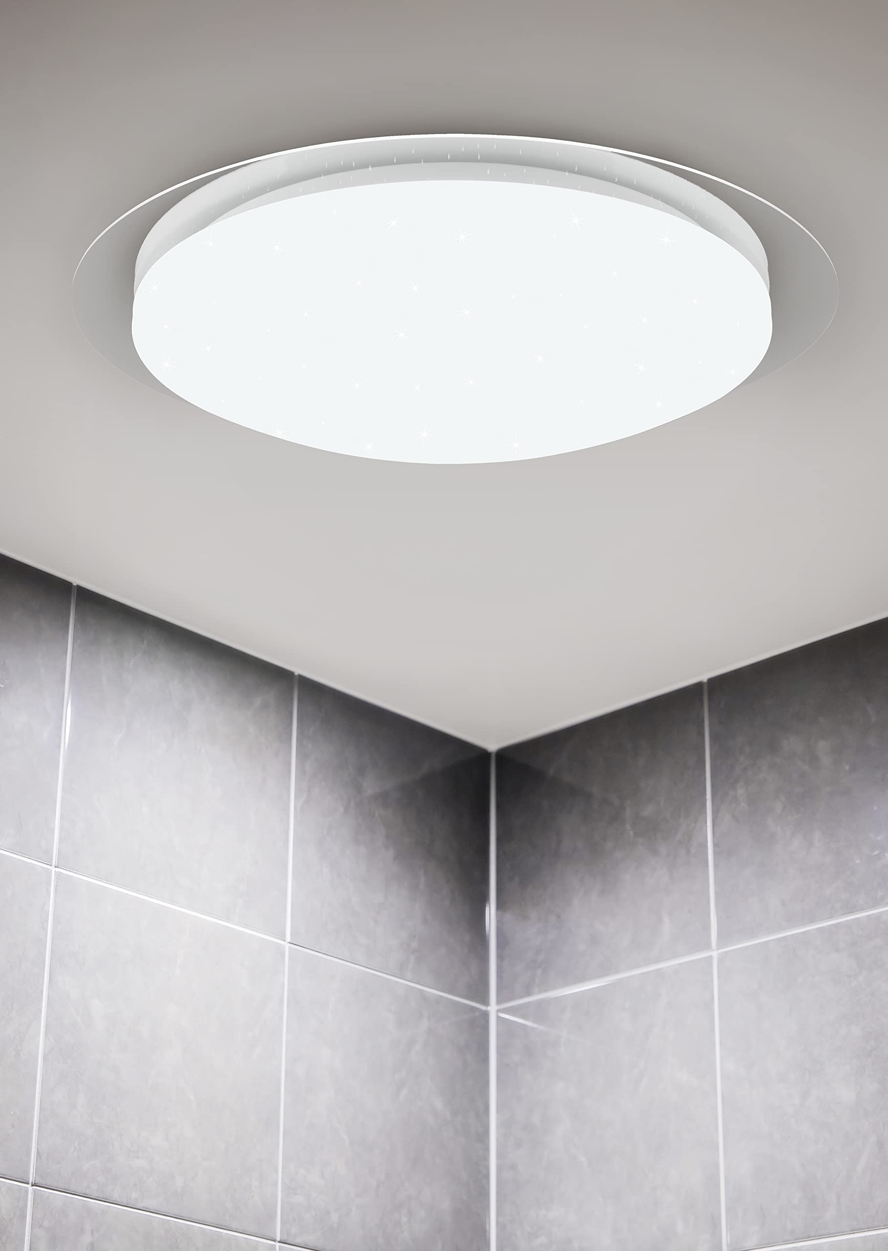 Trio Leuchten LED Bad Deckenleuchte Frodeno 680214800, Kunststoff Weiß,Rand klar, inklusiv 18.5 Watt LED, Starlight Effekt, Farbwechsler, Memory Funktion, Fernbedienung