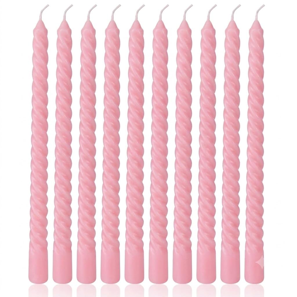 Premium Spiral Decorative Candles – Long Burning Wax Candles Pack of 10 (Pink)-image-46