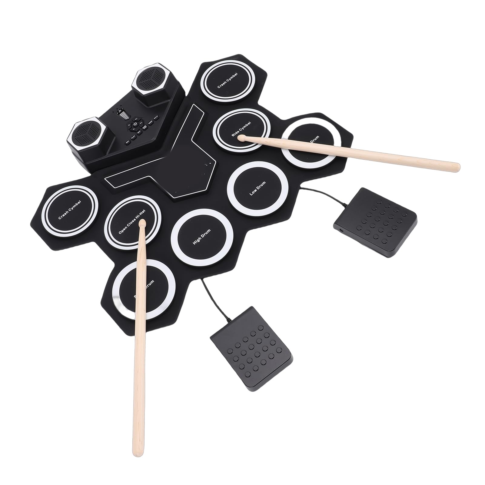 Jeffergarden Elektronisches Schlagzeug-Set, Tragbares Silikon-Pad mit 2 Pedalen und Sticks, Zwei Lautsprechern, Ideal für Kinder und Anfänger Zum Üben