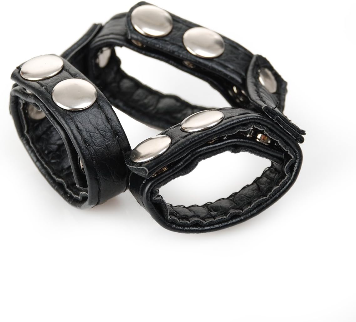 Leather C/B Rings, Hezong 3 Snap Adjustable Cockrings Strap and Ball Stretcher SM Sex Toy for Men (Black)