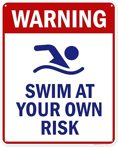 Vista 78 de Señal de advertencia de natación a tu propio riesgo, 10 x 14 pulgadas, libre de óxido, aluminio 040, resistente a la decoloración, fabricado
