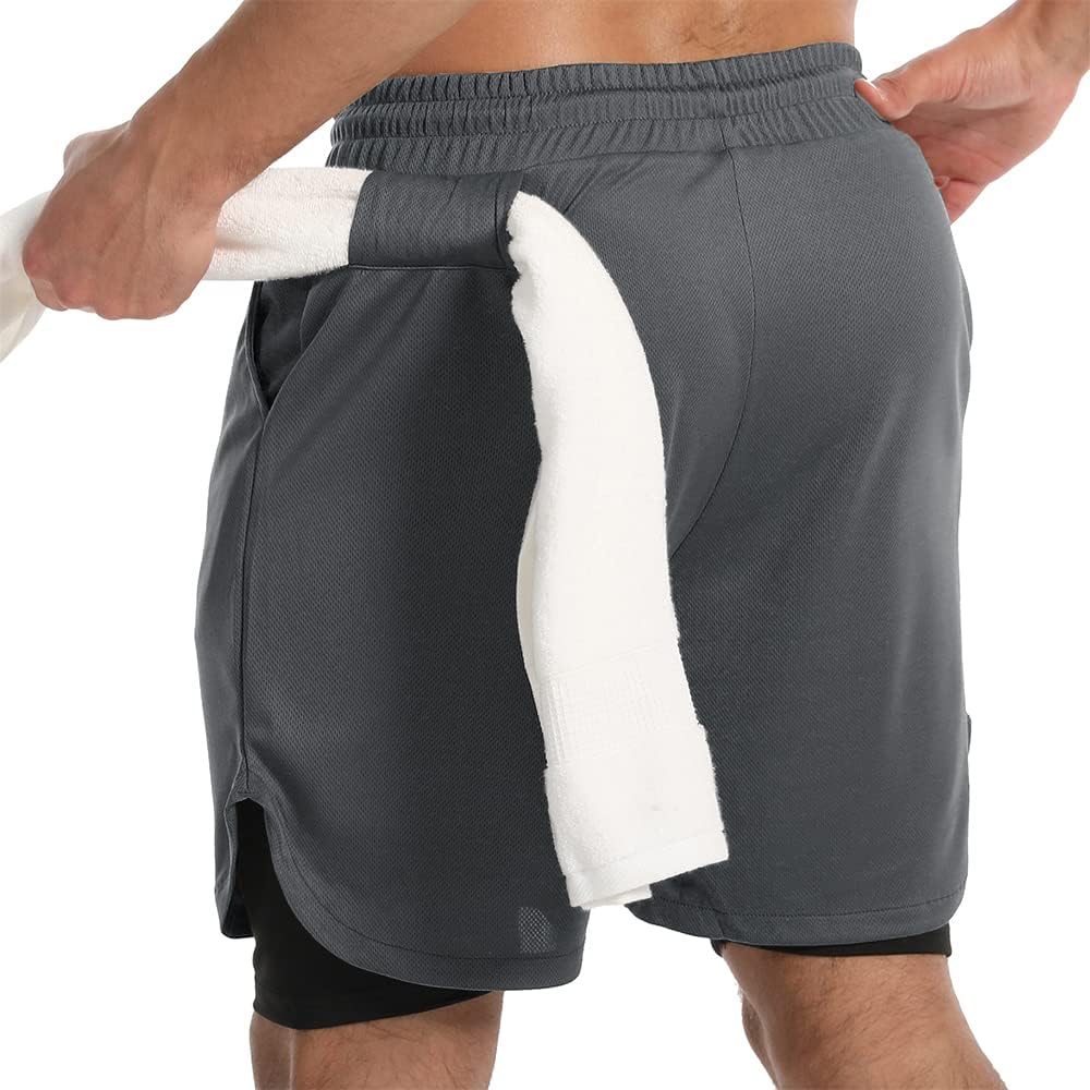 JWJ Men's Running Athletic Workout Sports Mens 2 in 1 Shorts Breathable Gym Short for Men with Pocket - Image 2