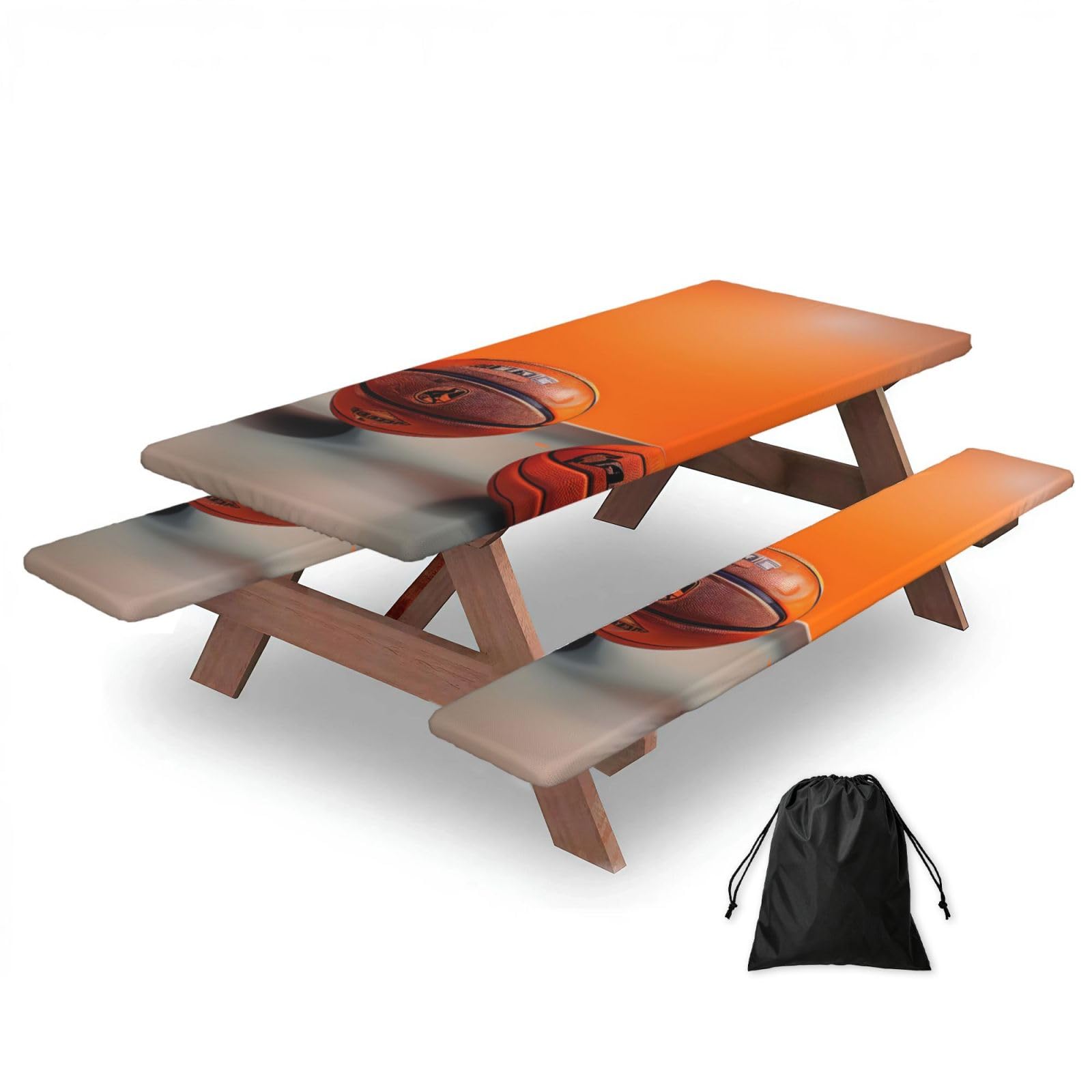 AYYQWE Basketball Orange Print Picnic Table Bench Cover Outdoor Garden Party Decor Daily Accessory Gift