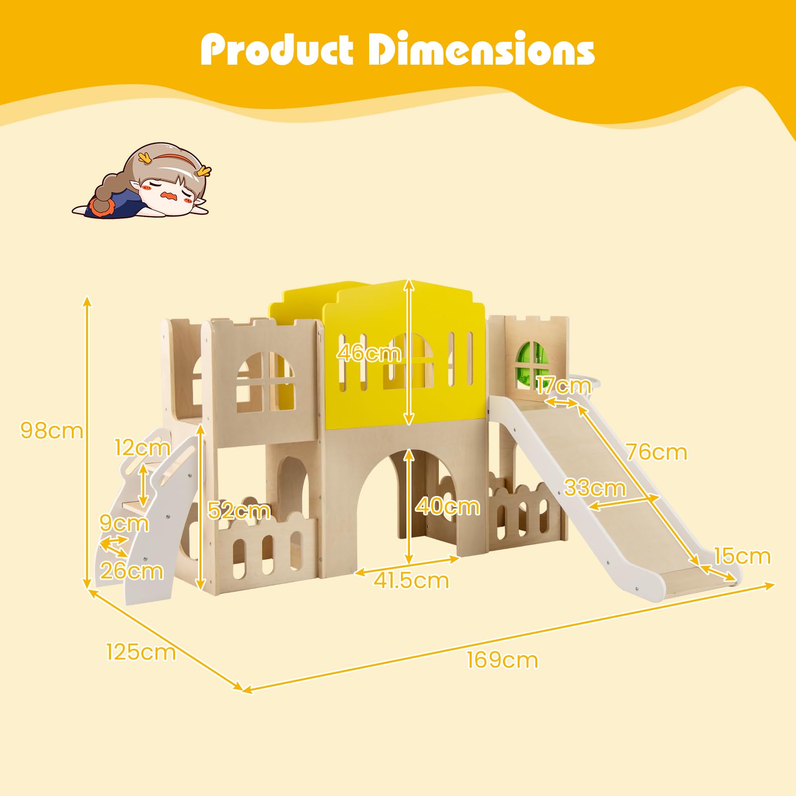 DREAMADE 7-in-1 Kinderrutsche Holz, Kinder Rutsche mit Basketballkorb & Kletterleiter, Klettergerüst Indoor mit Gucklochfenster, Tunnel & Stauraum, Spielplatz, Gartenrutsche für Kinder ab 3 Jahren