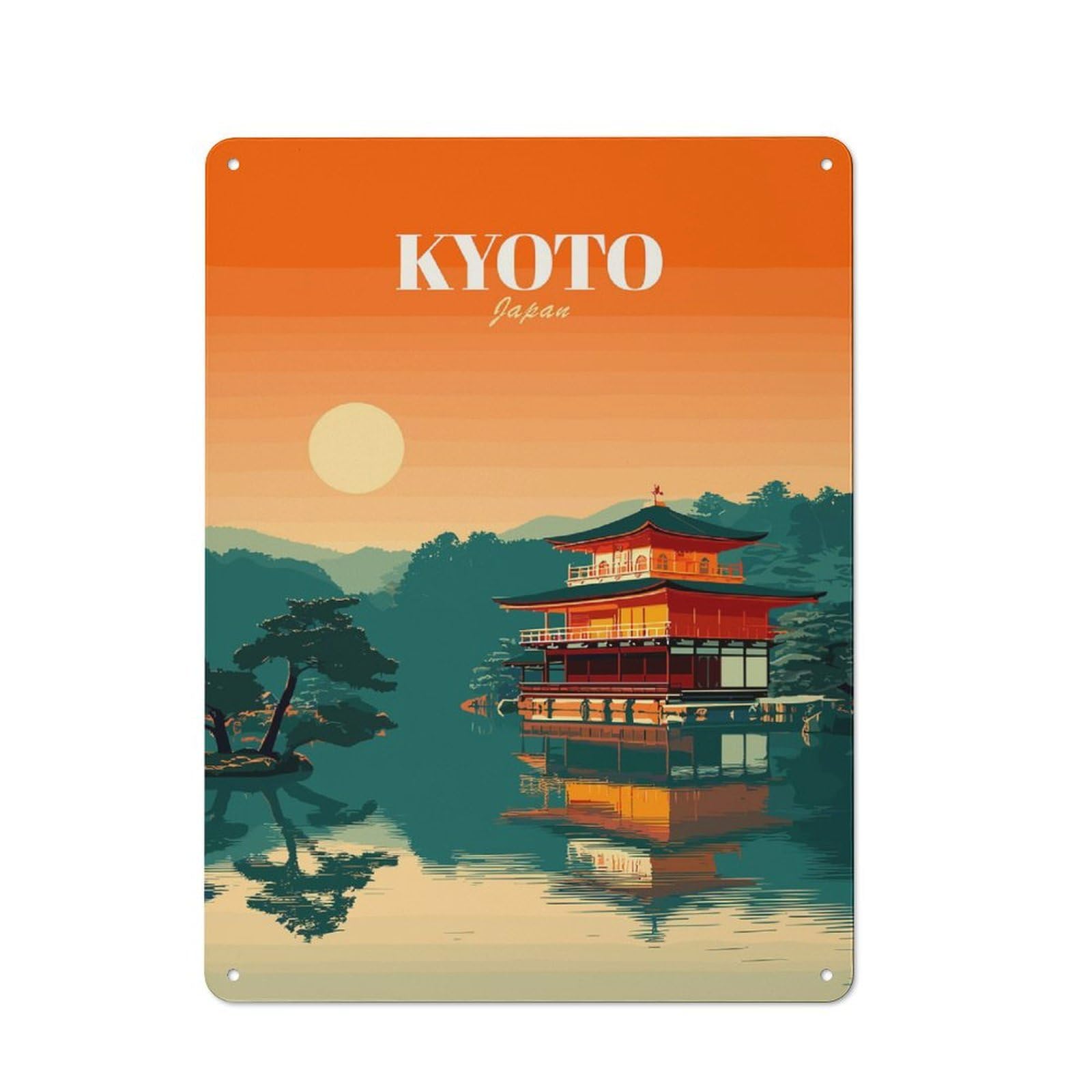 Junmoney Style-4 Tin Wall Plaque 40X30cm With Kyoto Japan Temple Landscape Art For Guest Room Or Hallway, For Updating Guest Room And Hallway After Moving