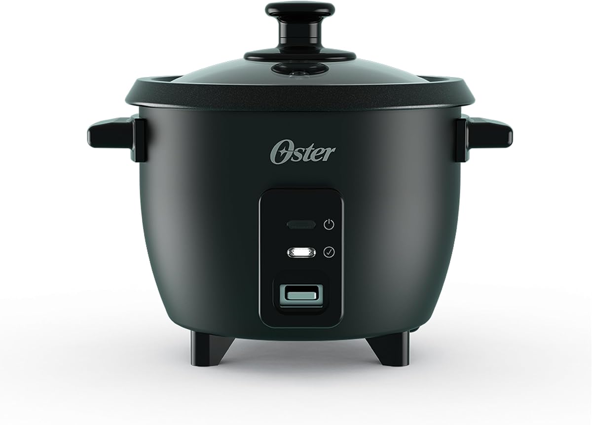 Oster 6-Cup Rice Cooker with Steamer Tray, Electric Rice Maker, Automatic Keep Warm, Nonstick Inner Pot, Black