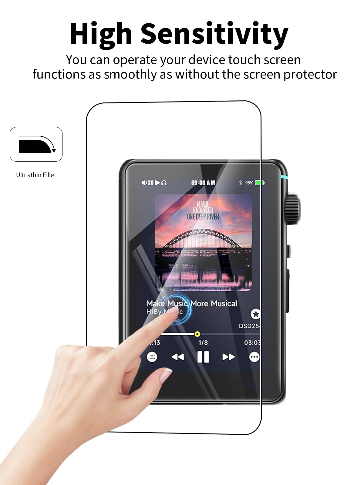 Ochraniacz ekranu do odtwarzacza audio HiBy R3 II, odporny na zużycie i wysokiej rozdzielczości, odporny na zarysowania, odporny na odciski palców