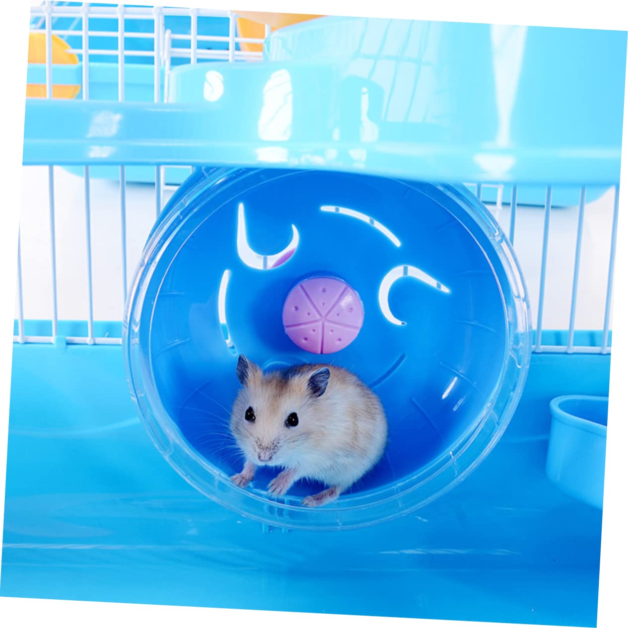 Gabbia per Criceti a Tre Livelli Ruota e Beverino Blu | Pp e Filo di Ferro, Struttura a Scivolo Multilivello, 23×17×45cm per Cincillà e Piccoli Animali