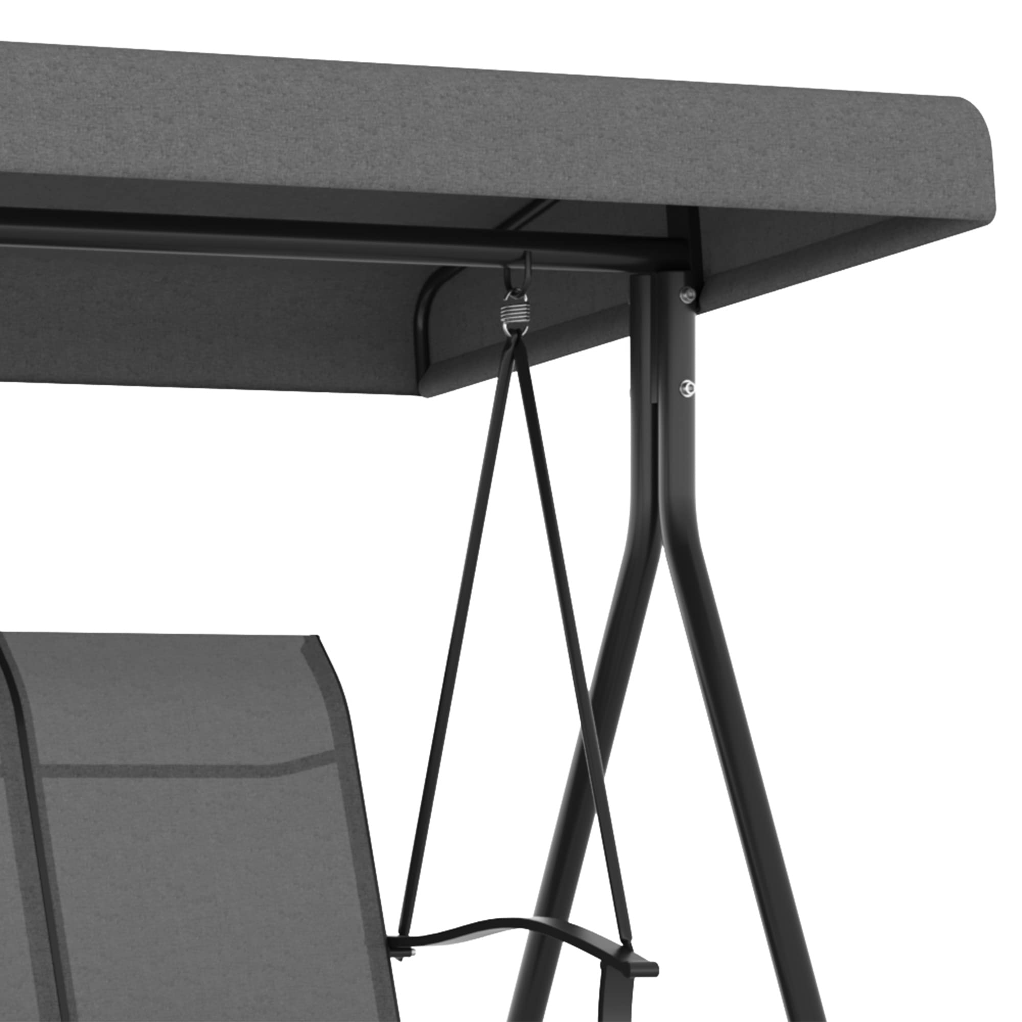 Outsunny Dondolo da Giardino 3 Posti con Tettuccio Parasole Regolabile, Dondolo da Esterno con Seduta Traspirante a Rete e Piedini Antiscivolo in Poliestere e Metallo, 200x133x176 cm, Grigio Scuro