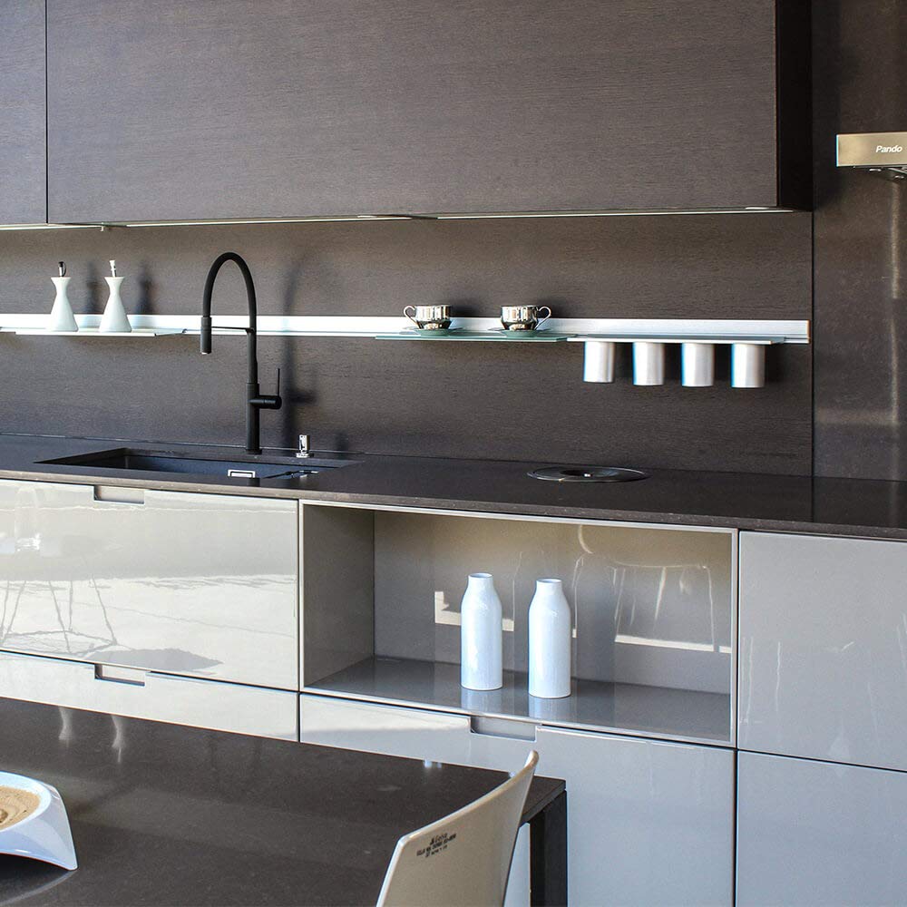 Chef - Grifo de cocina monomando repisa, caño flexible, sistema de ahorro energético coldopen, color negro