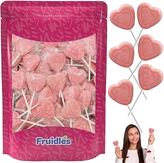 Pink Double Heart Lollipops, Half-Pound Double Heart Shaped Flavored, Individually Wrapped 18 Gram Lollipop