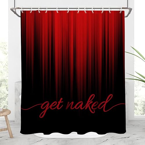 AAtter Cortina de ducha roja y negra Get Naked Moderna Ombre Divertida Adulto Hombre Gótico Brillante Sólido Decorativo Asiático Abstracto Oriental
