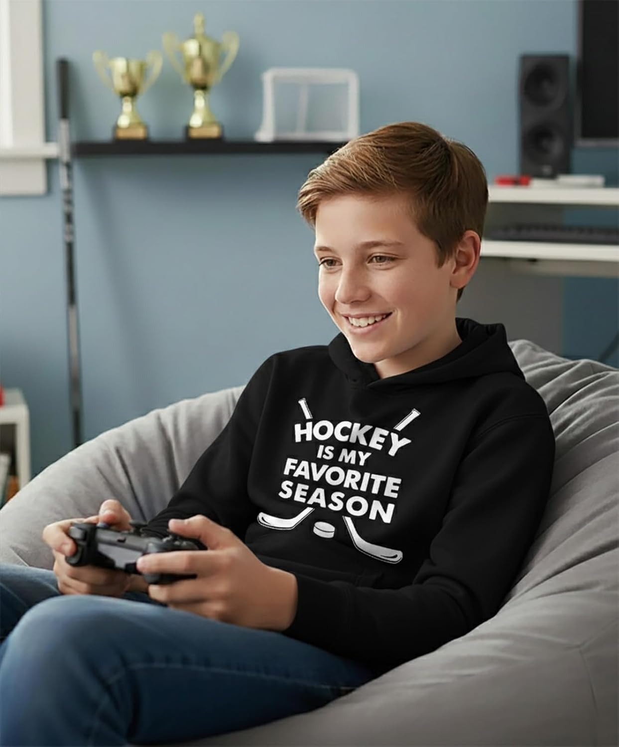 Tstars Youth Hockey Hoodie - Gift for Young Players and Fans - My Favorite Season Goalie Pullover for Kids