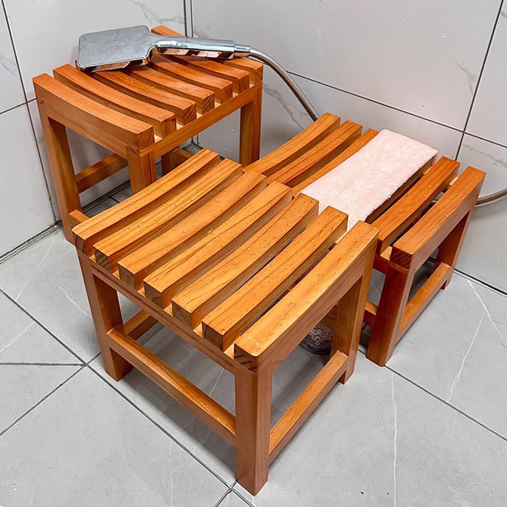 Taburete de baño de madera, asiento de ducha antideslizante e impermeable, cambiador acolchado natural para sala de estar, dormitorio, pasillo, ideal para seguridad y comodidad