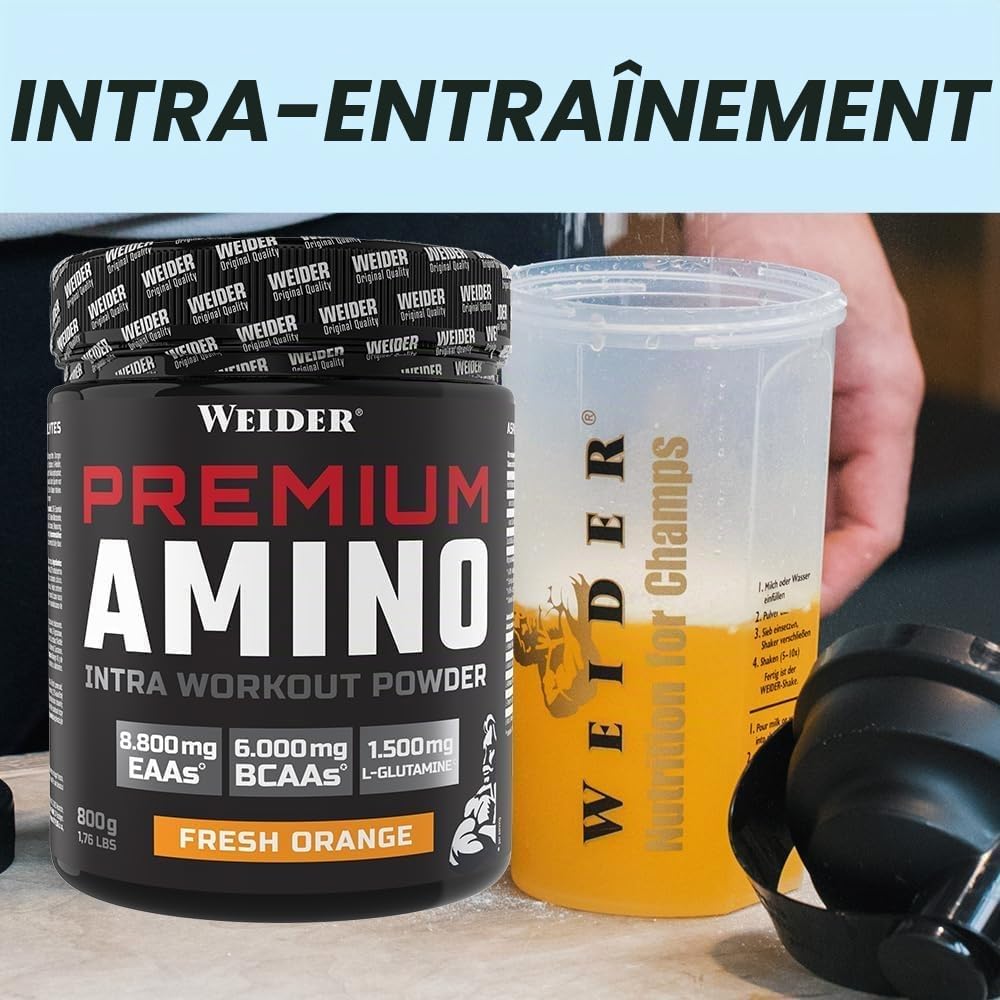 Weider Premium Amino, 800g, Tropical | Boisson Intra-Entraînement, EAAs, Glucides et Électrolytes, Complexe d'Acides Aminés avec L-Glutamine