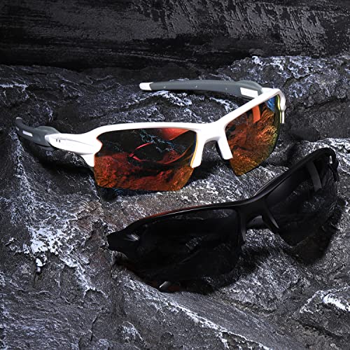Masdun Polarized Sports Sunglasses For Men Women Half-Frame Riding Sunglasses Baseball Fishing Cycling Running Golf Shades (Black/Grey-White/Orange) #TOP5