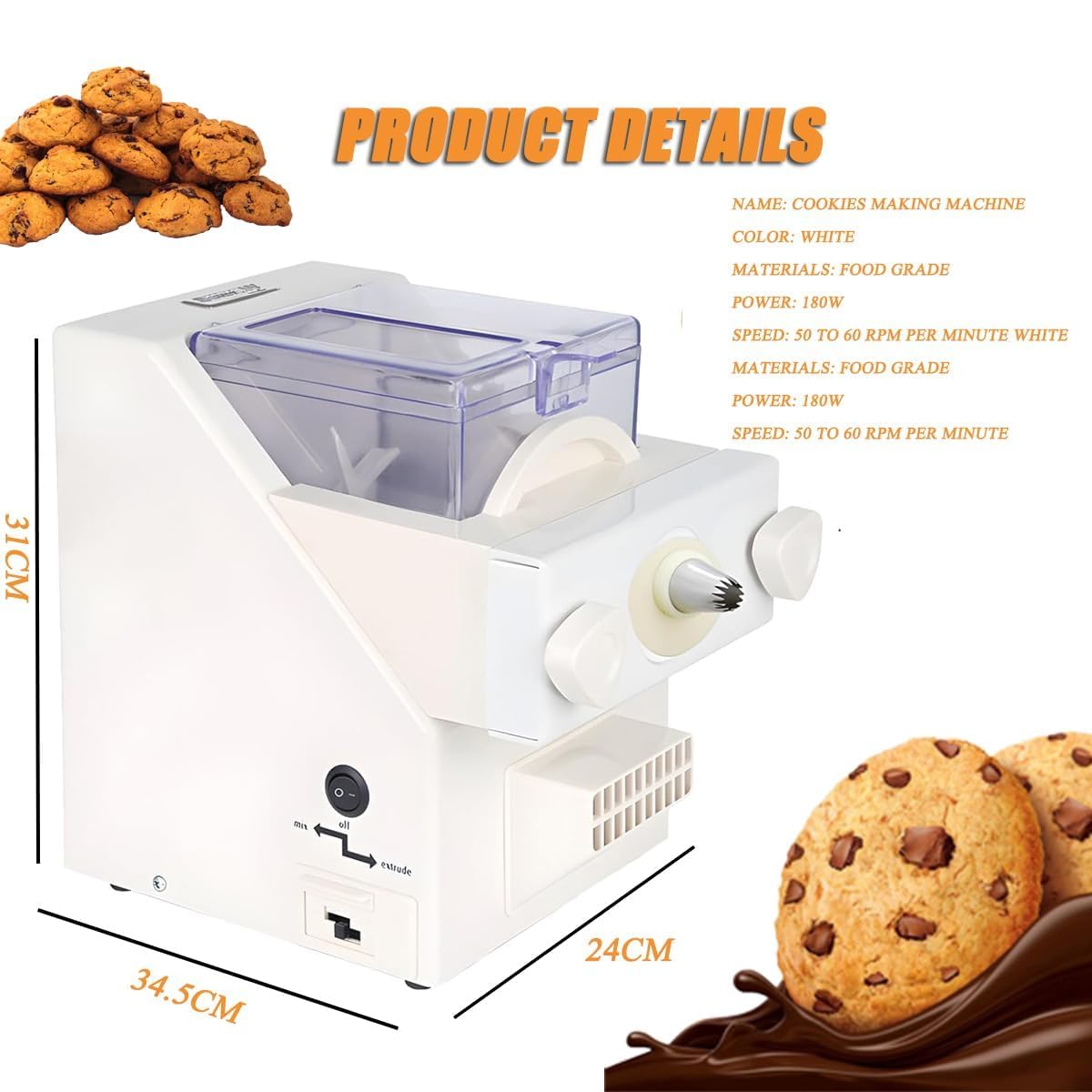 Presse à biscuits automatique avec embouts interchangeables et moules pour pâtisserie, biscuits et biscuits